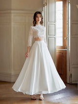 Sexy Two Pieces A-Line Long Sleeves Ankle Length Lace Wedding Dresses Online