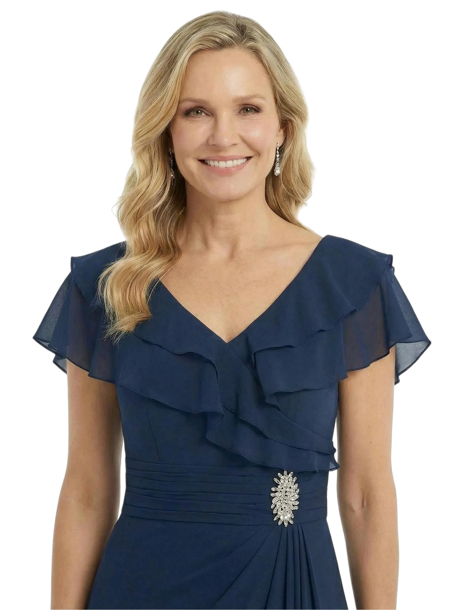 ChicSew Beautiful V-Neck Flutter Sleeves A-Line Mother Of The Groom Dresses With Ruffle Maxi Gown