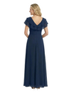 ChicSew Beautiful V-Neck Flutter Sleeves A-Line Mother Of The Groom Dresses With Ruffle Maxi Gown