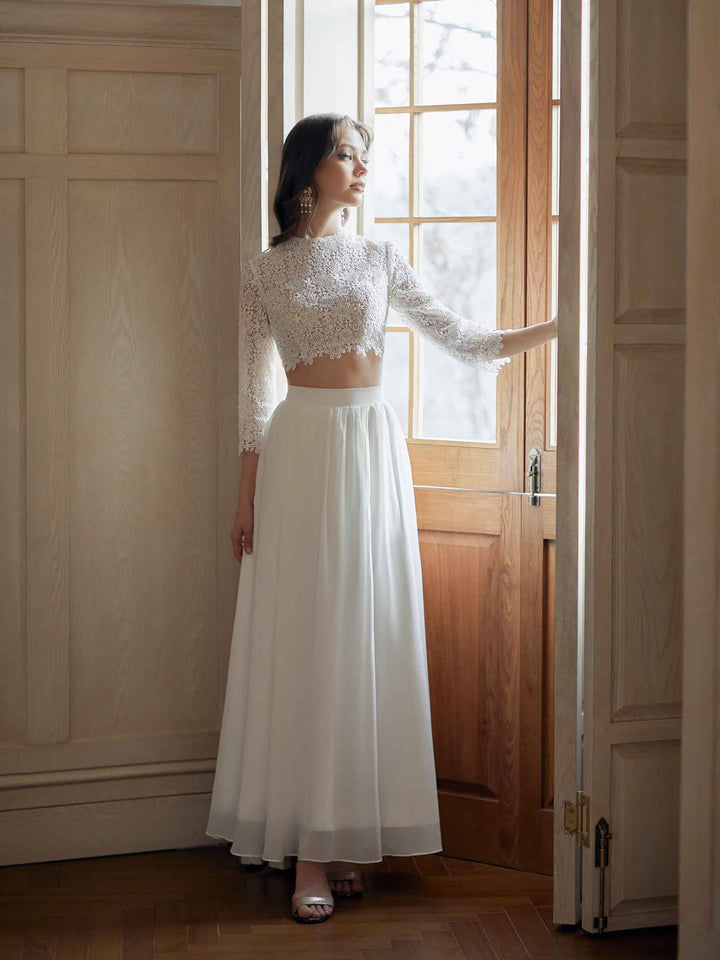 Sexy Two Pieces A-Line Long Sleeves Ankle Length Lace Wedding Dresses Online