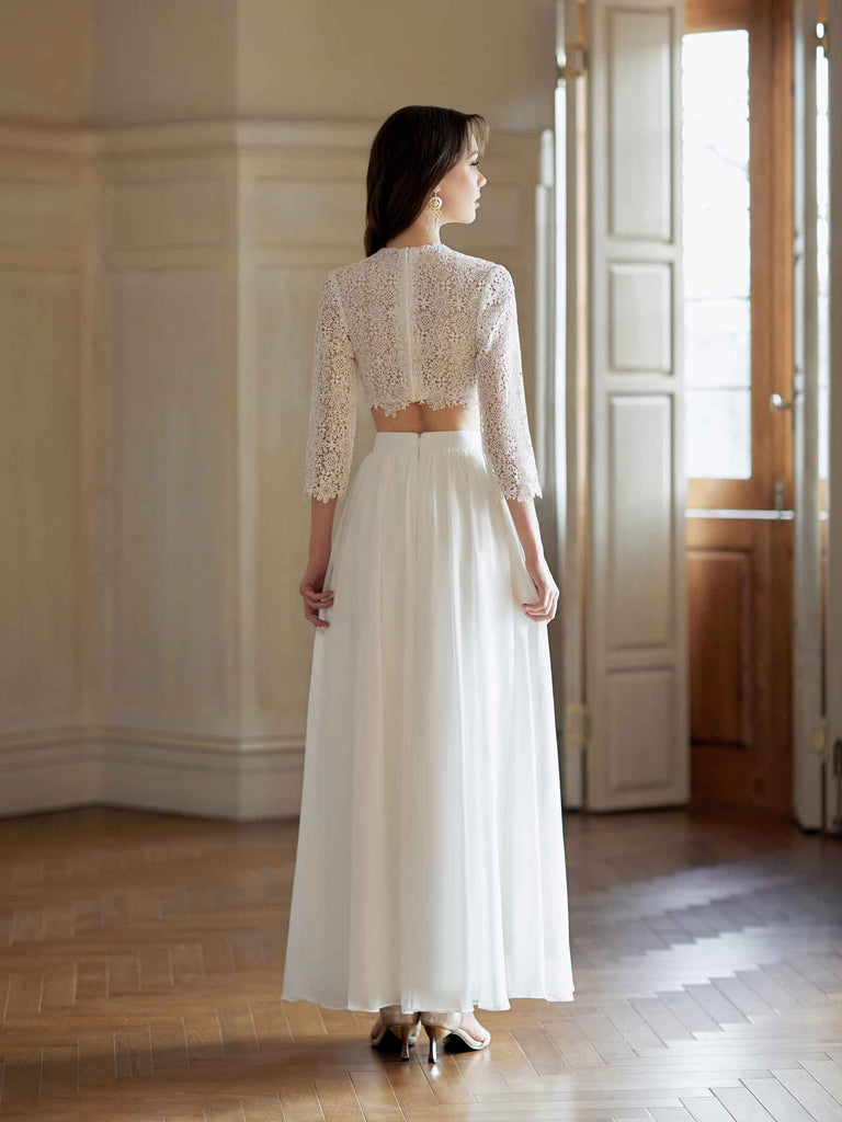 Sexy Two Pieces A-Line Long Sleeves Ankle Length Lace Wedding Dresses Online