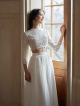 Sexy Two Pieces A-Line Long Sleeves Ankle Length Lace Wedding Dresses Online