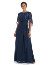 ChicSew Elegant Cape Sleeve Chiffon A-Line Mother Of The Groom Dress With Floral Lace Applique