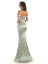 Trendy Off Shoulder Mermaid Floral Satin Maxi Floral Evening Formal Dresses
