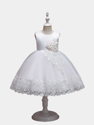 Flower Girls Dress Formal with Bow A-line Tulle Princess Gown for Wedding Kids Guest Dress