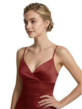 Unique High Low Ruffle Spaghetti Straps Asymmetrical Satin Prom Dress