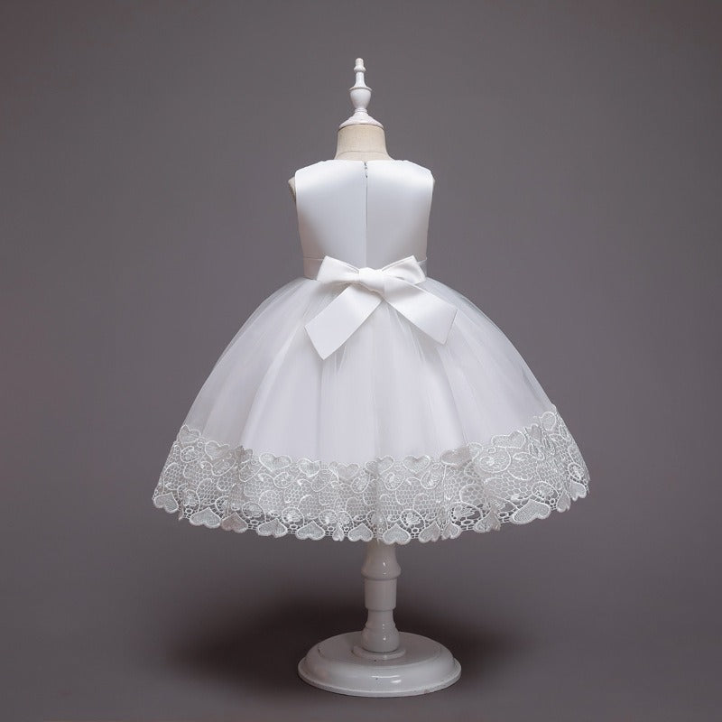 Flower Girls Dress Formal with Bow A-line Tulle Princess Gown for Wedding Kids Guest Dress