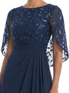 ChicSew Elegant Cape Sleeve Chiffon A-Line Mother Of The Groom Dress With Floral Lace Applique