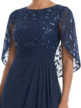 ChicSew Elegant Cape Sleeve Chiffon A-Line Mother Of The Groom Dress With Floral Lace Applique