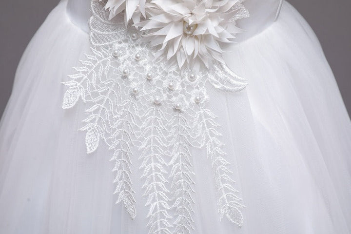 Flower Girls Dress Formal with Bow A-line Tulle Princess Gown for Wedding Kids Guest Dress