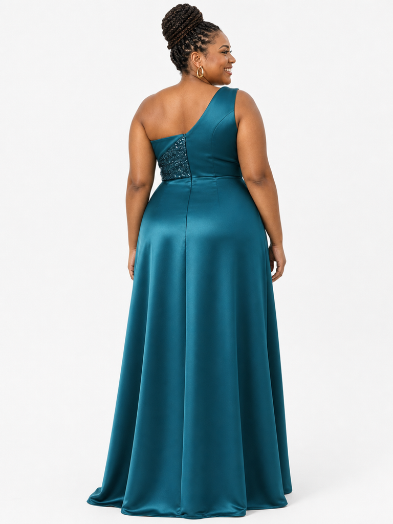 ChicSew Unique One Shoulder Sequin Soft Satin A-Line Floor-Length Bridesmaid Dresses