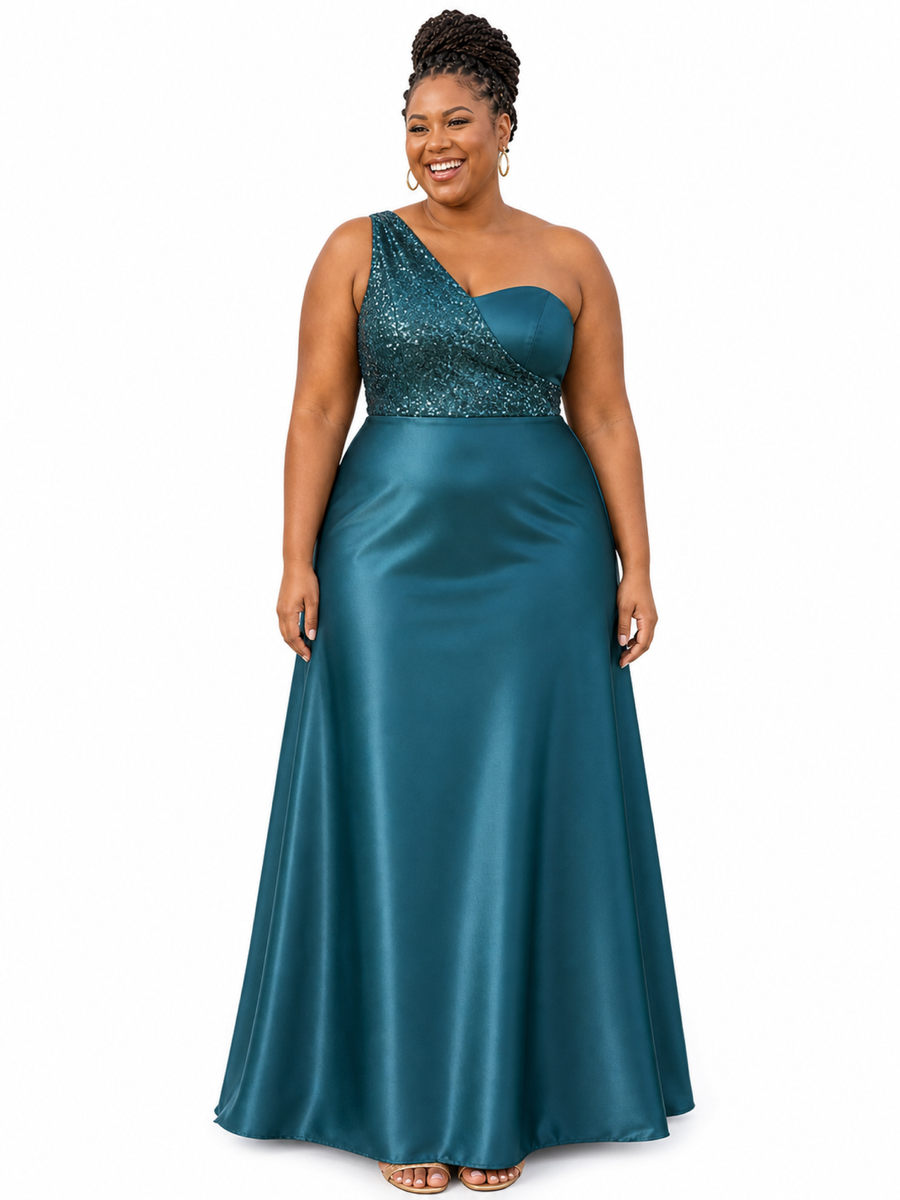 ChicSew Unique One Shoulder Sequin Soft Satin A-Line Floor-Length Bridesmaid Dresses