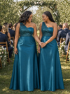 ChicSew Unique One Shoulder Sequin Soft Satin A-Line Floor-Length Bridesmaid Dresses