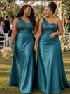 ChicSew Unique One Shoulder Sequin Soft Satin A-Line Floor-Length Bridesmaid Dresses