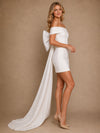 ChicSew Classy Off The Shoulder Crepe Sheath Bow Knot Mini Wedding Dresses