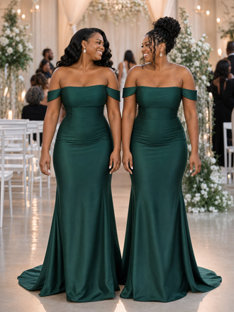 ChicSew Elegant Off Shoulder Soft Satin Mermaid Maxi Bridesmaid Dresses