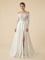 A-Line Off Shoulder Long Sleeves Lace And Satin Maxi Long Wedding Dresses Online