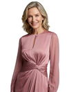 Classy Keyhole Neck Satin Long Sleeve Mother of the Groom Gown Slit
