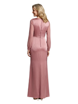 Classy Keyhole Neck Satin Long Sleeve Mother of the Groom Gown Slit