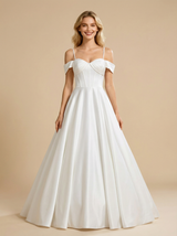 A-Line Cold Shoulder Sweetheart Satin Maxi Long Wedding Dresses Online