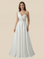 A-Line One Shoulder V-Neck Lace And Satin Maxi Long Wedding Dresses Online