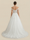 A-Line Off Shoulder Lace And Tulle Maxi Long Wedding Dresses Online