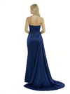 Chic Strapless Beaded Satin Mermaid Side Slit Ruched Party Prom Dresses