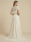 A-Line Jewel Short Sleeves Lace Maxi Long Wedding Dresses Online