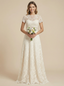 A-Line Jewel Short Sleeves Lace Maxi Long Wedding Dresses Online