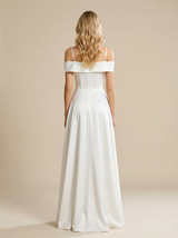 A-Line Cold Shoulder Sweetheart Satin Maxi Long Wedding Dresses Online