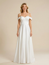 A-Line Cold Shoulder Sweetheart Satin Maxi Long Wedding Dresses Online