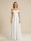 A-Line Cold Shoulder Sweetheart Satin Maxi Long Wedding Dresses Online