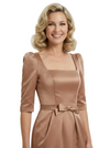Chic Square Neck Mother Of The Bride Dress Satin Sheath Gown Half Sleeves With Bow