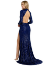 Sexy High Neck Long Sleeve Sequined Prom Gown High Slit Mermaid Floor Length Formal Wear