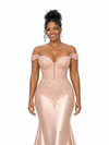 ChicSew Lace Applique Off Shoulder Soft Satin Mermaid Maxi Bridesmaid Dresses