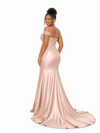 ChicSew Lace Applique Off Shoulder Soft Satin Mermaid Maxi Bridesmaid Dresses