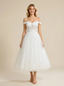 A-Line Off Shoulder Boning Lace And Tulle Tea-Length Wedding Dresses Online