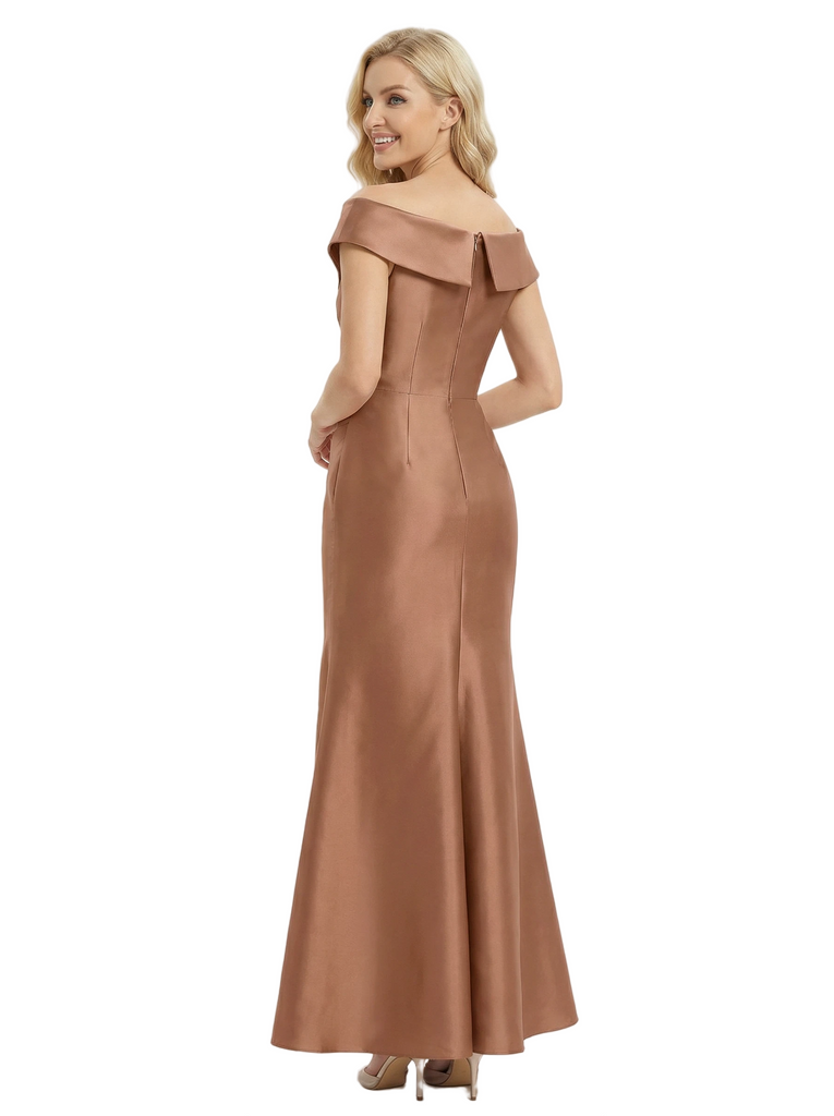 Off The Shoulder Mother Of The Groom Gown Satin Ruched Mermaid Dress