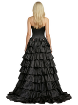 Unique Strapless Corset Formal Gown Bow Detail Ruffled Tiered Floor Length Prom Dress