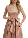 Pretty Short Sleeve A-Line Short Mother Of The Groom Dress Satin V-Neck With Bow Knot