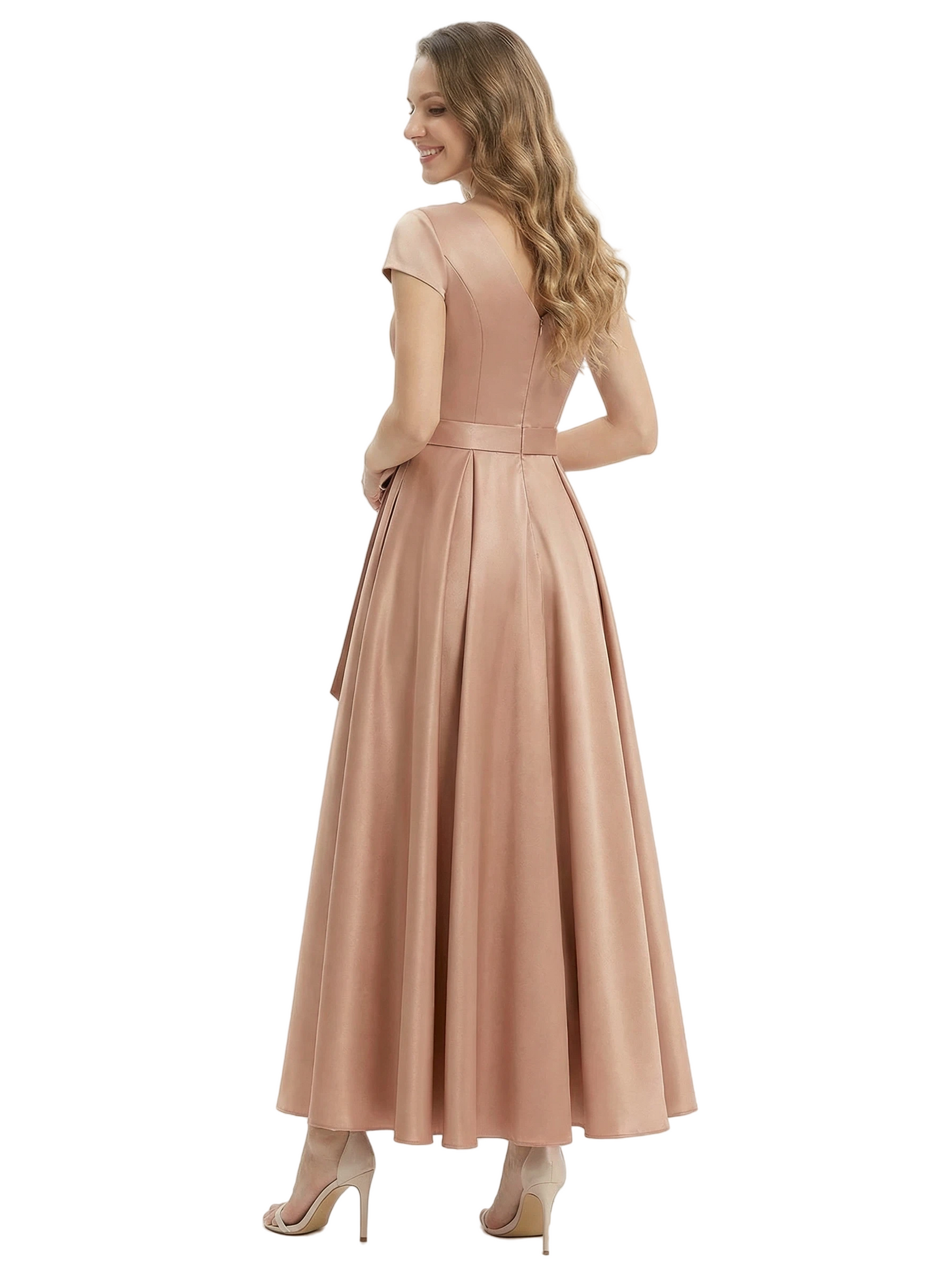 Pretty Short Sleeve A-Line Short Mother Of The Groom Dress Satin V-Neck With Bow Knot