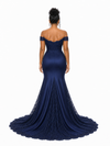 ChicSew Unique Off Shoulder Lace Applique Soft Satin Mermaid Long Bridesmaid Dresses