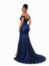 ChicSew Unique Off Shoulder Lace Applique Soft Satin Mermaid Long Bridesmaid Dresses