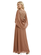 Stunning Scoop Lace Satin Long Mother of the Bride Dresses With Sleeve