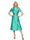 Elegant V-Neck Short Sleeves Satin Tea-Length Mother of The Bride Dresses