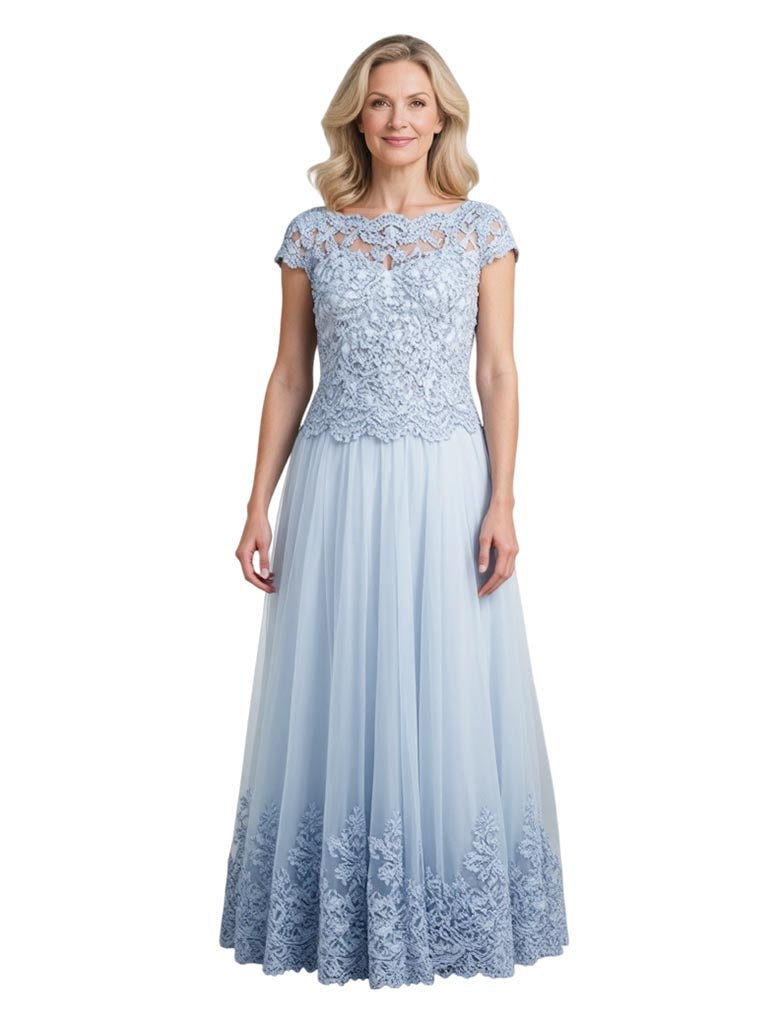Elegant Chiffon Illusion Cap Sleeves A-line Mother of The Bride Dresses