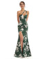 Elegant One Shoulder Side Slit Mermaid Floral Satin Maxi Floral Formal Dresses For Women