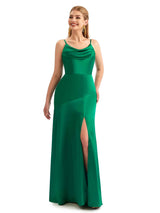 Scoop Mermaid Casual Long Wedding Guest Dresses Sexy Side Split Spaghetti Straps