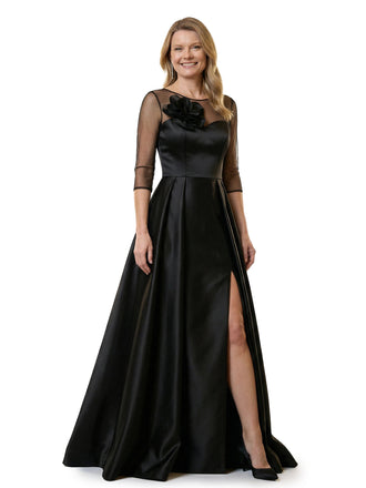 Chicsew Modern Illusion Half Sleeves Mother Of The Bride Dresses Satin A-Line Side Slit Overskirt With Rosette