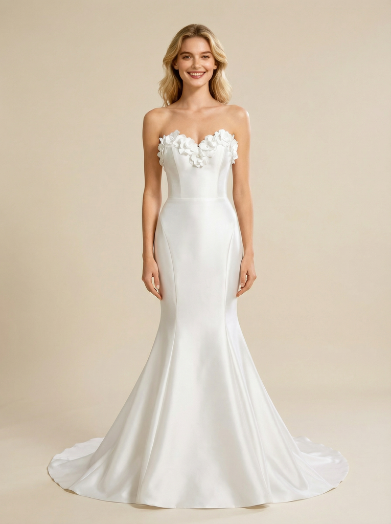 Mermaid Sweetheart Sleeveless Maxi Long Satin Wedding Dresses Online